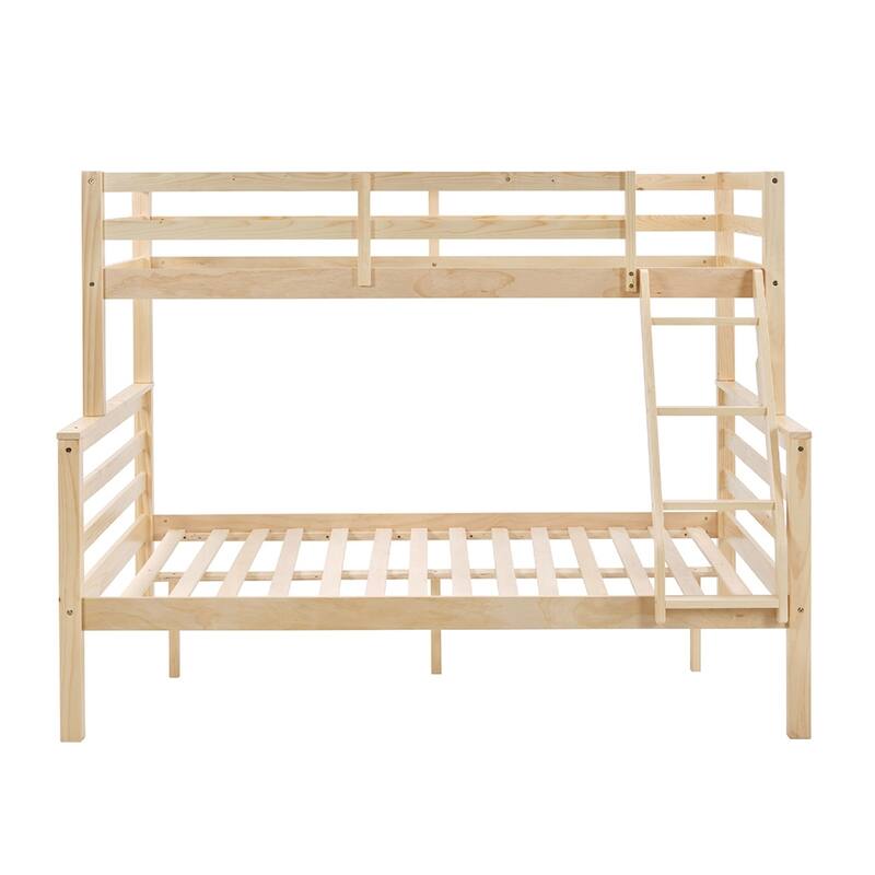 Twin over Full Wooden Bunk Bed,High Guardrail,Ladder,No Box Spring