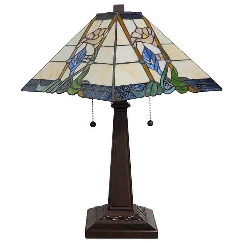 Tiffany Style Table Lamp Mission 23" Tall Stained GlassFloral Flower Decor Nightstand Bedroom Handmade AM058TL14B Amora Lighting