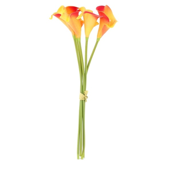 Wedding Decor Calla Lily Artificial Manmade Flowers Bouquet Yellow Red 5 Pcs
