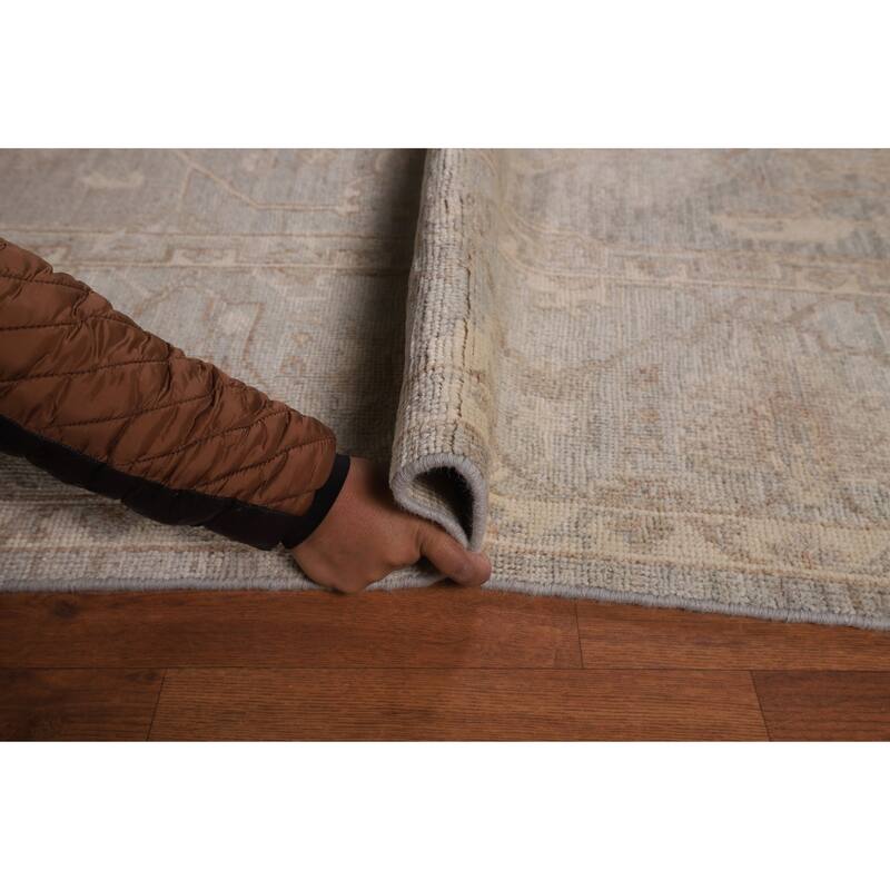 Transitional Oushak Turkish Area Rug Hand-Knotted Grey Wool Carpet - 9'1"x 11'8"