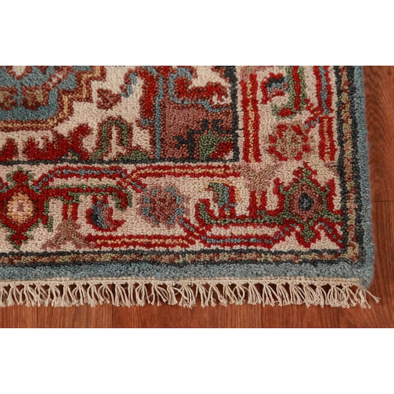 Light Blue Geometric Heriz Serapi Runner Rug Handmade Wool Carpet - 2'8"x 15'9"