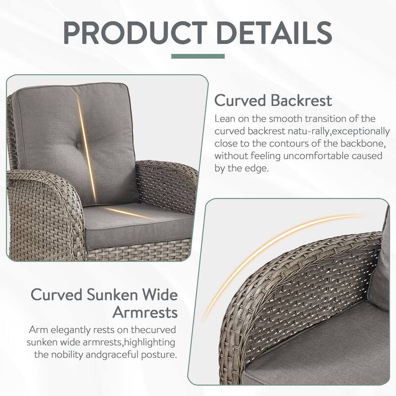 Pocassy Outdoor 7-Piece Sofa Swivel Chair Ottoman with Fire Table