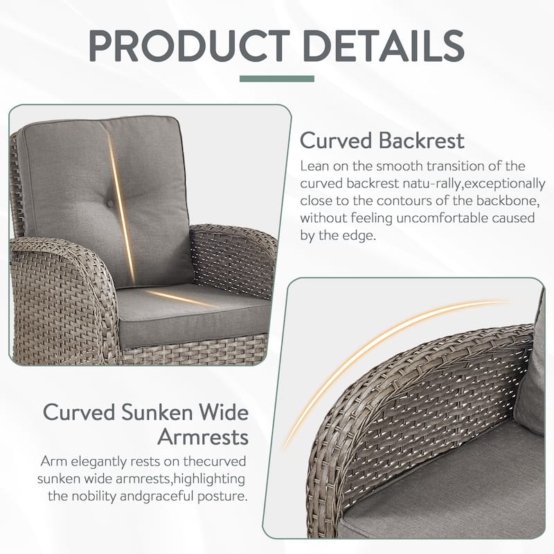 Pocassy Patio Outdoor Sofa Swivel Chairs with Ottman Table Set