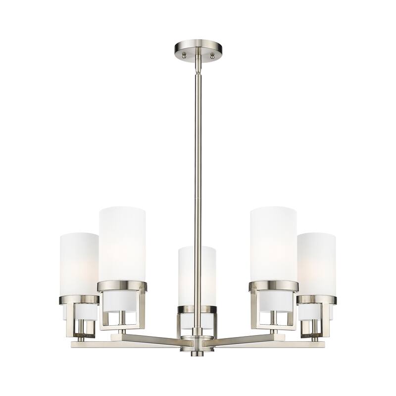Innovations Lighting Utopia - 5 Light 8" Stem Hung Chandelier - Satin Nickel/Matte White