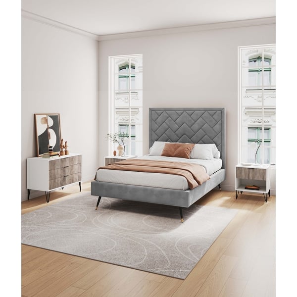 Manhattan Comfort2-Piece DUMBO Modern Standard 3-Drawer Dresser and DUMBO Modern 2.0 Nightstand in Rustic Grey Manhattan Comfort2-Piece DUMBO Modern Standard 3-Drawer Dresser and DUMBO Modern 2.0 Nightstand in Rustic Grey