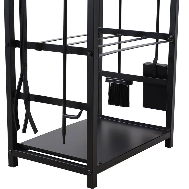 Steel Fireplace Log Holder and 5-Piece Tool Set