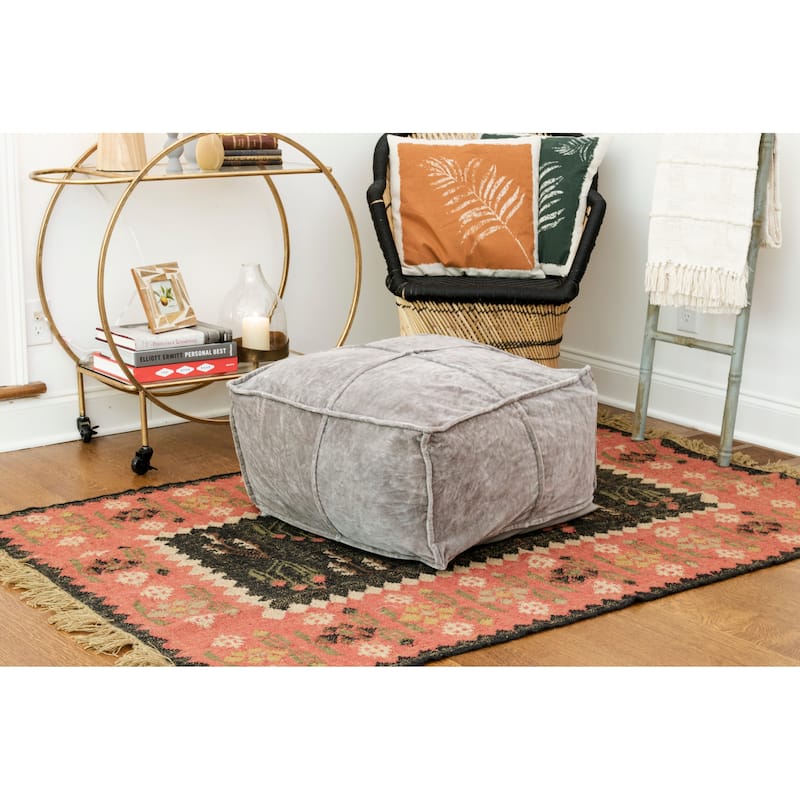 Square Cotton Velvet Pouf Seat