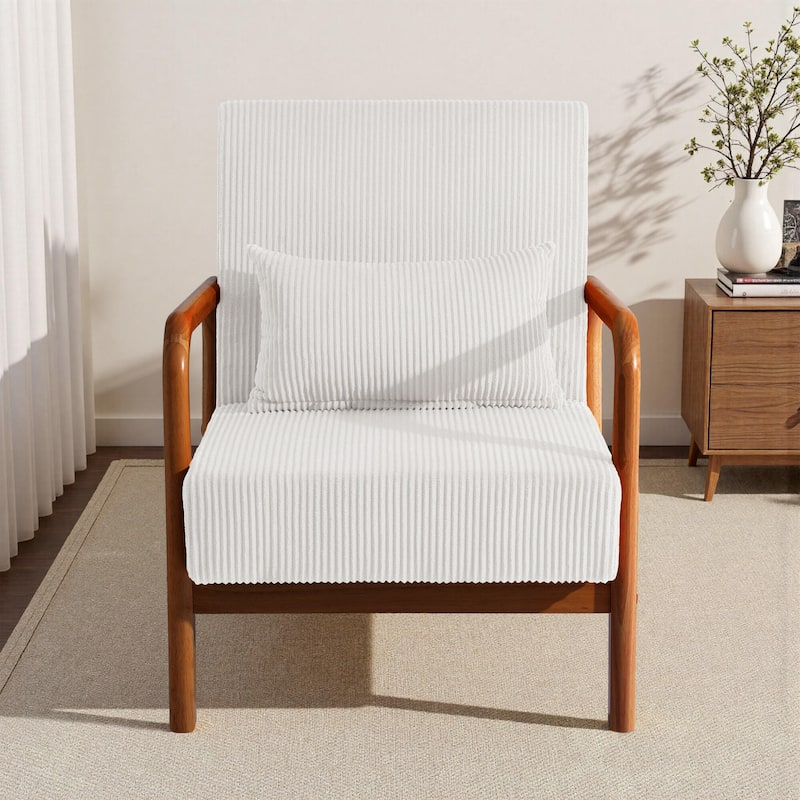 25" W Mid Century Upholstered Wood Accent Chair with Pillow