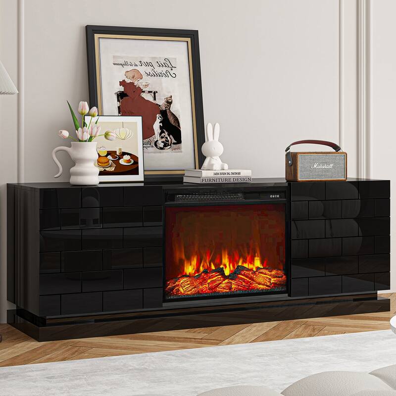 Electric Fireplace 63" TV Stand - Modern Highgloss Media Console
