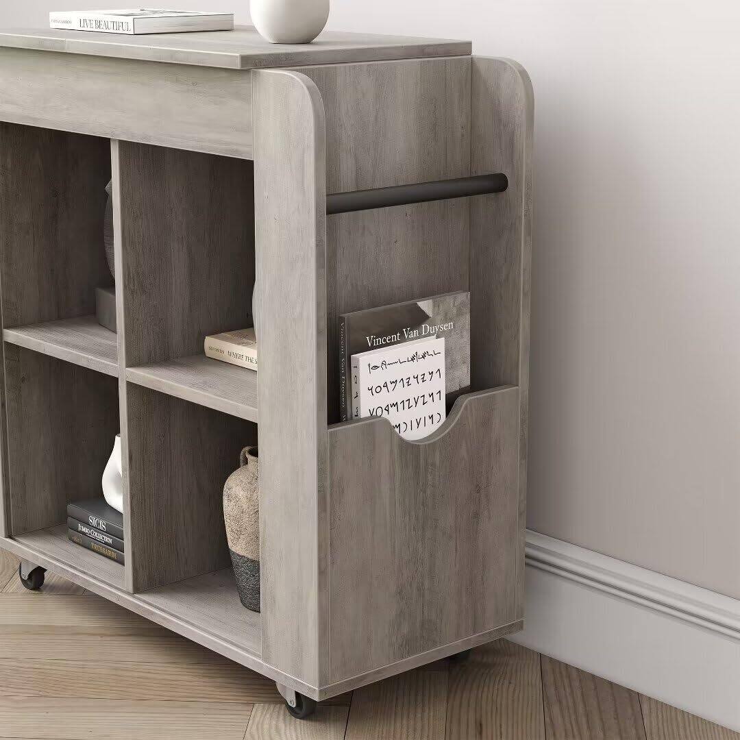 Side Table with Storage, Flip Top End Sofa Table with 3 Tier