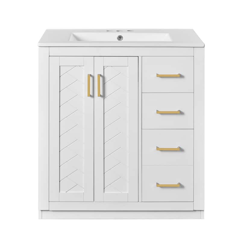30''Bathroom Vanity With Ceramic Sink Combo,Solid Wood Frame Storage Cabinet,Set With 3 Drawers& Soft Closing Doors