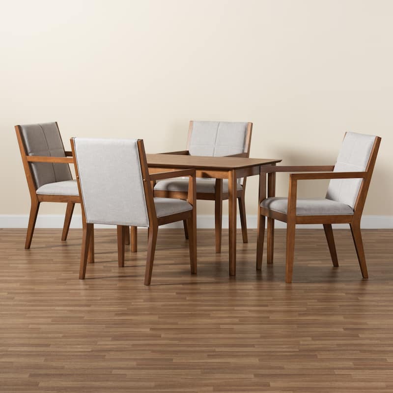 Theresa Mid-Century Modern 5-Piece Wood Dining Set-Greyish Beige
