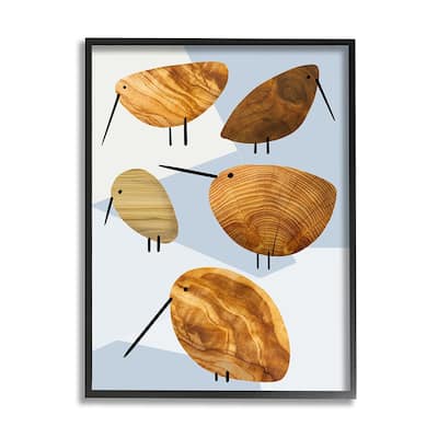 Stupell Abstract Tree Pattern Birds Blue Geometric Shapes Framed Wall Art
