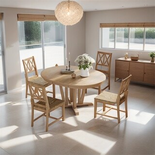 Extendable Dining Table Set Round Trestle Table and 4 Dining Chairs ...