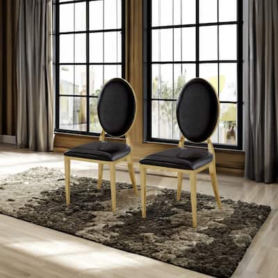 Set of 2 Oval Backrest Design Leatherette Dining Chairs with Steel Legs