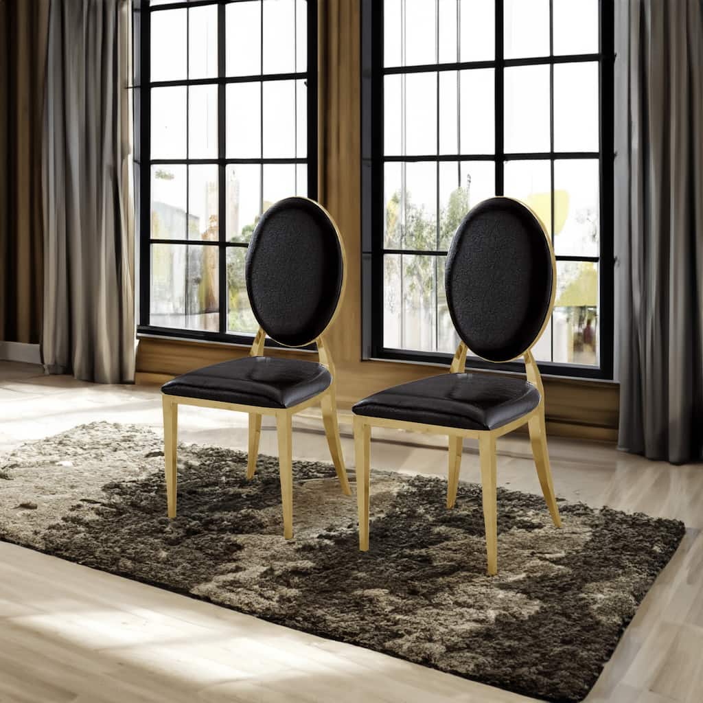 Set of 2 Oval Backrest Design Leatherette Dining Chairs with Steel Legs