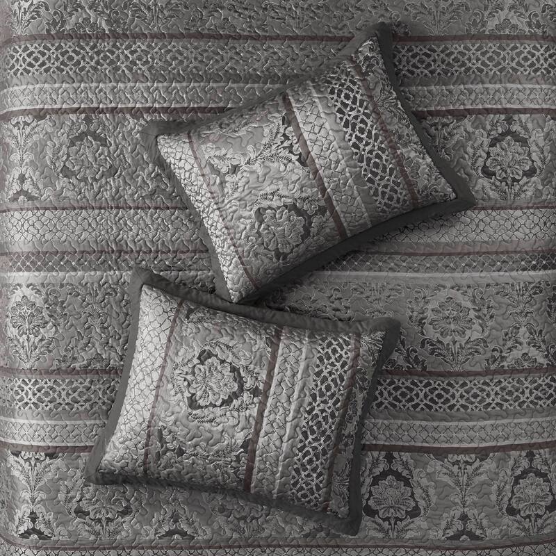 Madison Park Venetian Oversized 5-Piece Jacquard Bedspread Quilt Set with Matching Shams and Embroidered Throw Pillows