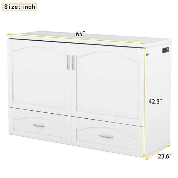 dimension image slide 0 of 4, Queen Size Murphy Bed Wall Bed w/ Drawer & Sockets & USB Ports