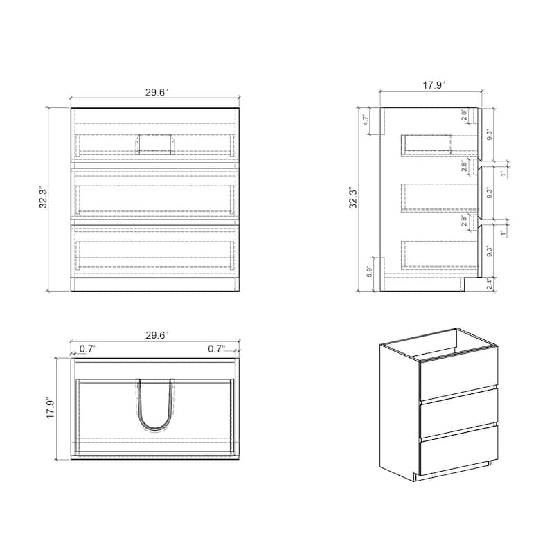 (Base Only) Floor Cabinet Vanity Base with 3 Drawers