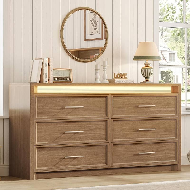 Dresser for Bedroom with Drawers Mid-Century Modern Dresser 3 Color Lights