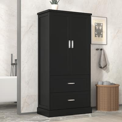Elegant Tall Cabinet with Adjustable Shelf, 2 Doors & 2 Drawers