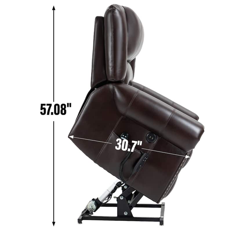Brown Faux Leather Lift Recliner with Heat Massage, USB Access, and Multiple Recline Settings