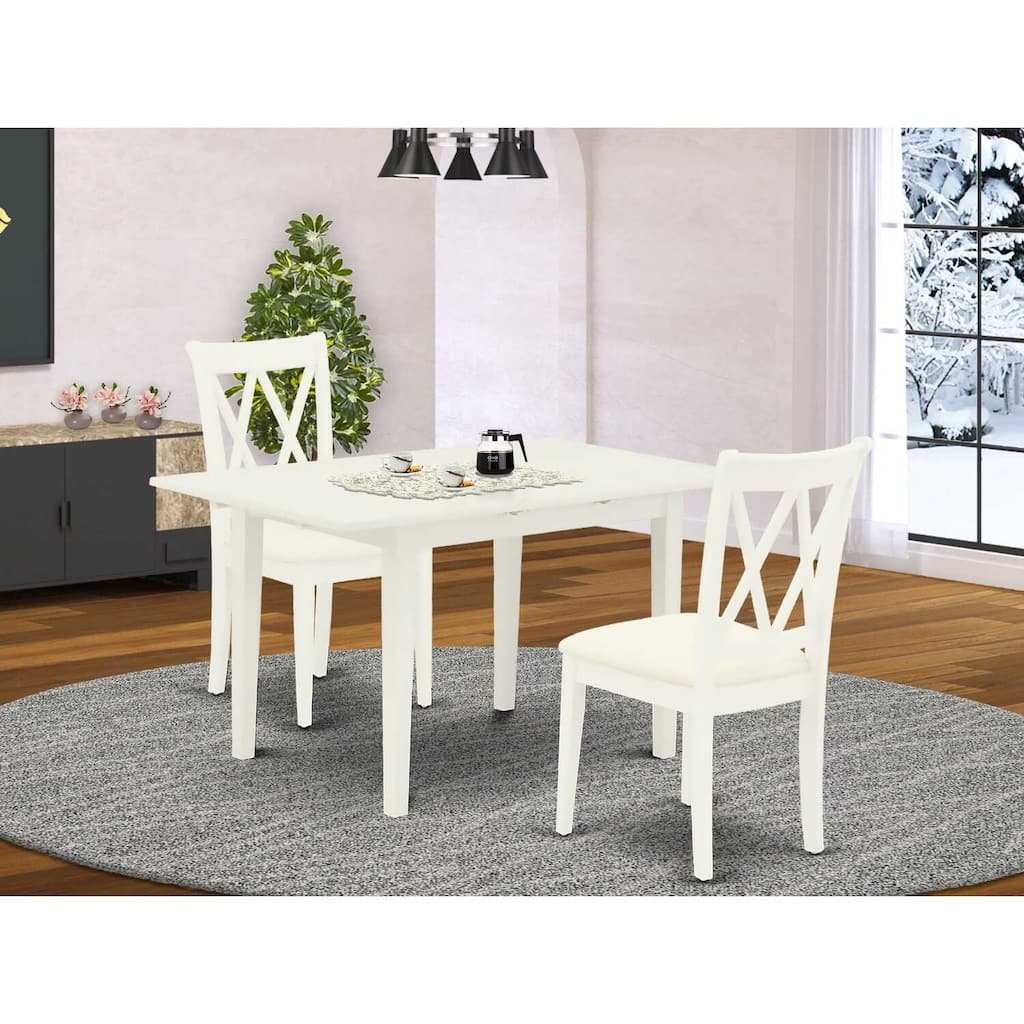 HomeStock 3-Piece Linen White Finish Rectangular Solid Wood Top with Butterfly Leaf Dining Table Set
