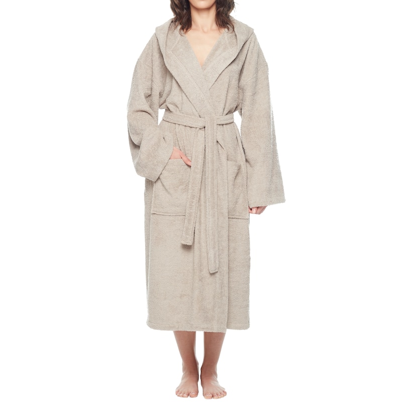 Women's Turkish Cotton Hooded Bathrobe - Latte - L/XL