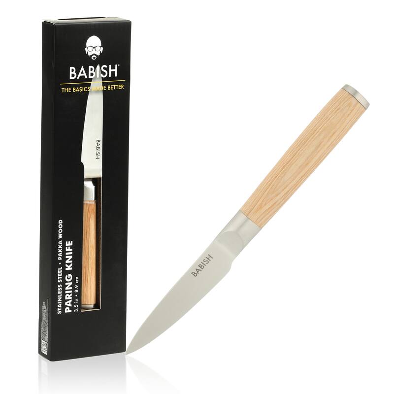 Babish 1.4116 German 3.5-inch Stainless Steel Paring Knife-Kitchen Knife for Peeling, Trimming & Prep Work, - Light Brown