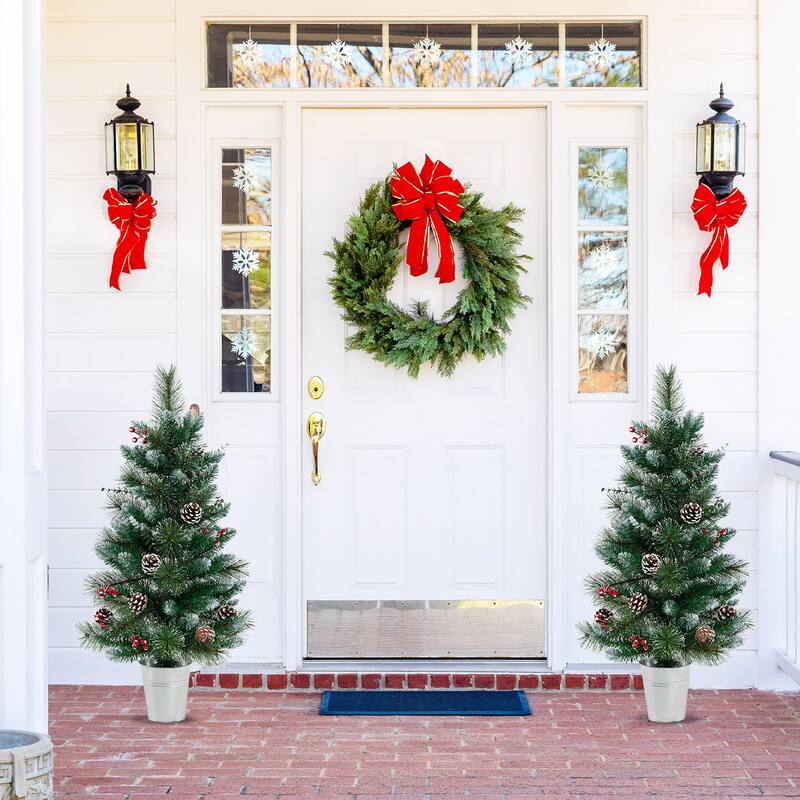 Gymax 2PCS 3 FT Artificial Xmas Tree w/ 81 Branch Tips Eucalyptus