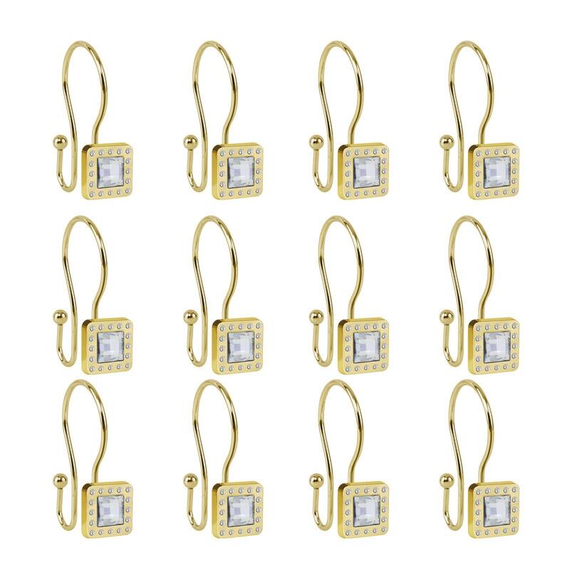 Utopia Alley Double Shower Curtain Hooks for Bathroom, Crystal Design, Set of 12