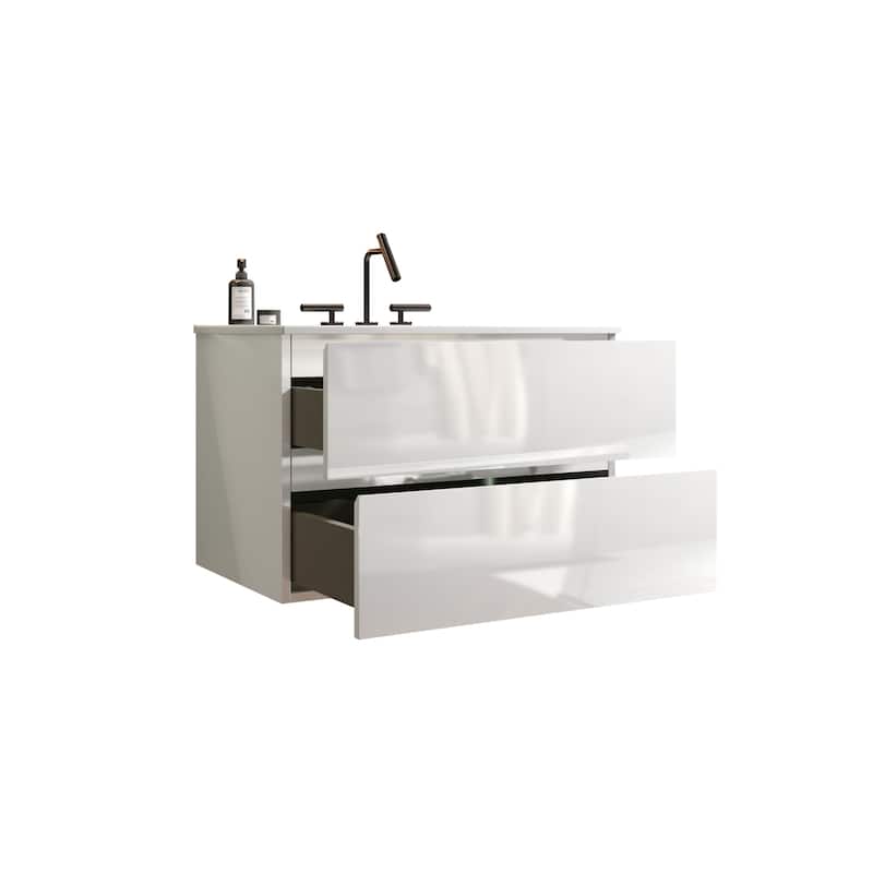 Wall Mounted Bathroom Vanity with Ceramic Sink