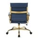 preview thumbnail 13 of 14, Benmar Ribbed PU Leather Office Chair - Ergonomic Swivel Desk Chair - Chrome Gold Steel Base Executive Computer Seat