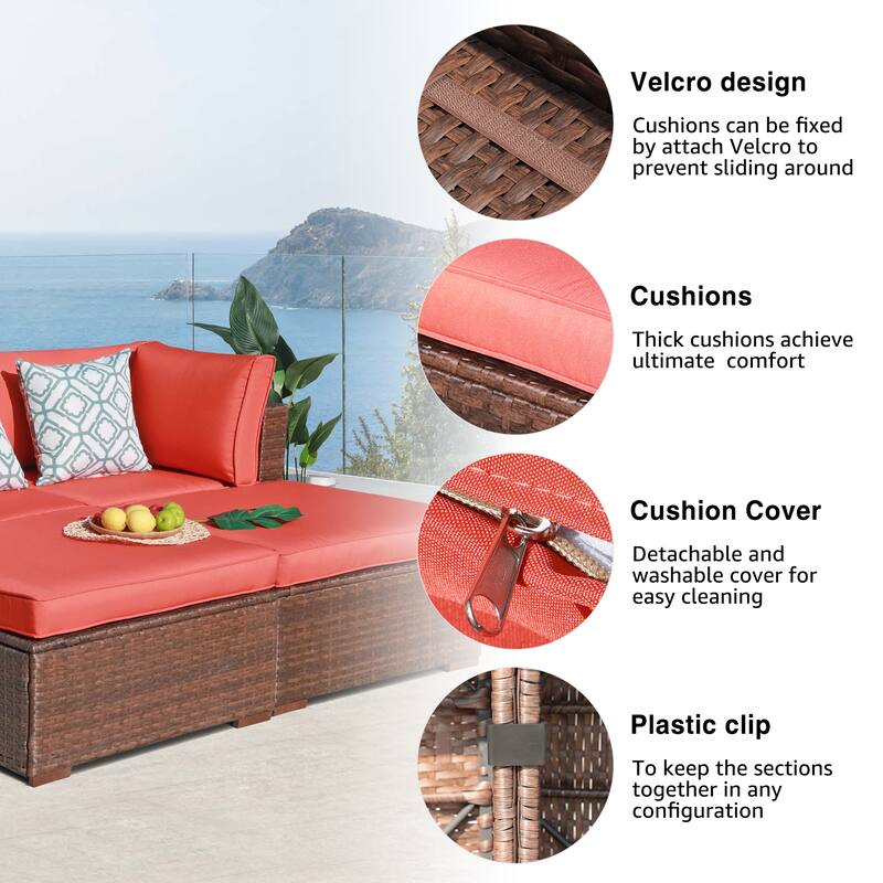 4-Piece Patio Sectional Sofa Wicker Furniture Set Outdoor daybed With Water resistant cushion