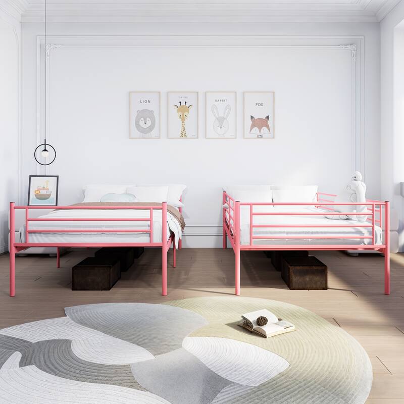 Bunk Bed with Ladder and high Guardrail, Able to Split, Metal Bunk Bed, Storage Space, Noise Free,Twin Over Twin Size