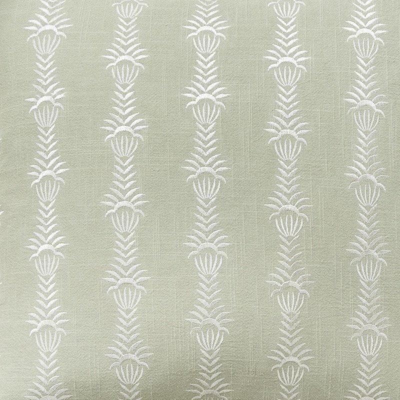 HomeRoots 20" Green and White Botanical Stripe Cotton Throw Pillow With Embroidery