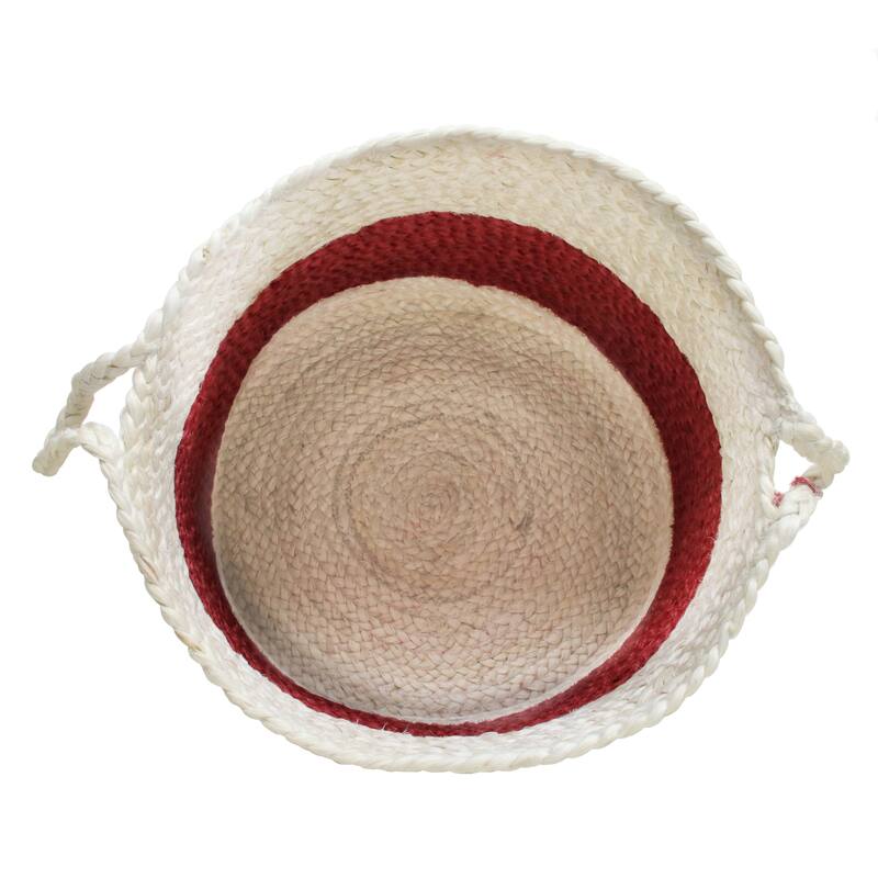 Sevita Bold Striped Off-White Jute Decorative Storage Basket with Handles