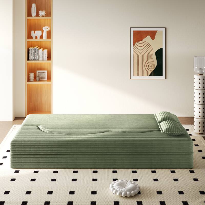 Modern 78.7" Floor Sofa With 2 Pillows For Small Pace Living Room, Convertible Sleeper Sofa Bed