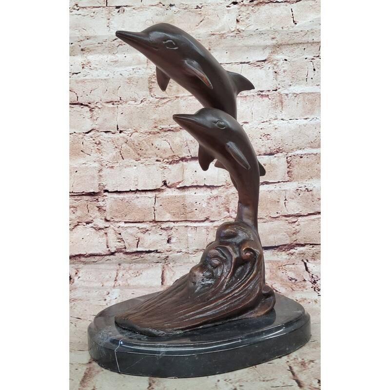 Signed Numbered Bronze Dolphin Sculpture – Dolphins Jumping Over Waves