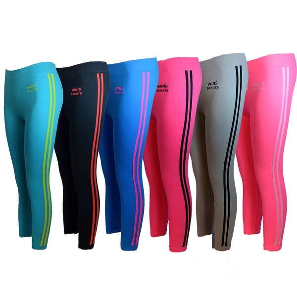 Women's 6 Pack Seamless Double Stripes Athletic Sports Yoga Full-LengthLeggings