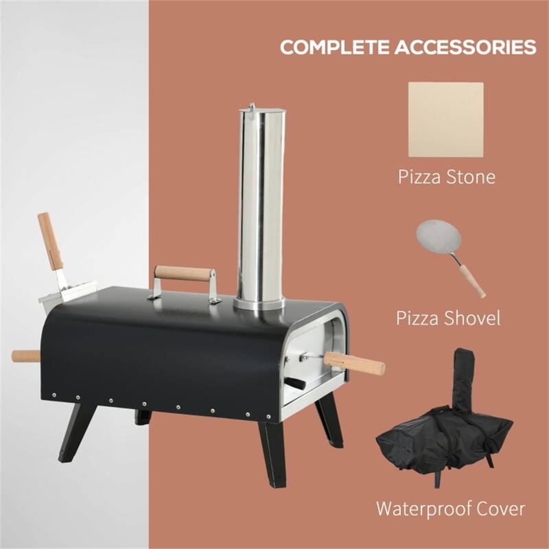 Portable Pellet Pizza Oven with Cordierite Stone Thermometer and Foldable Legs for Outdoor Cooking - 32" L x 15.75" W x 28.25" H