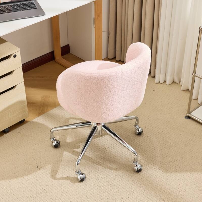 Teddy Swivel Chair Adjustable Rolling Office Desk Chair with Wheels and Support for Living Room - N/A