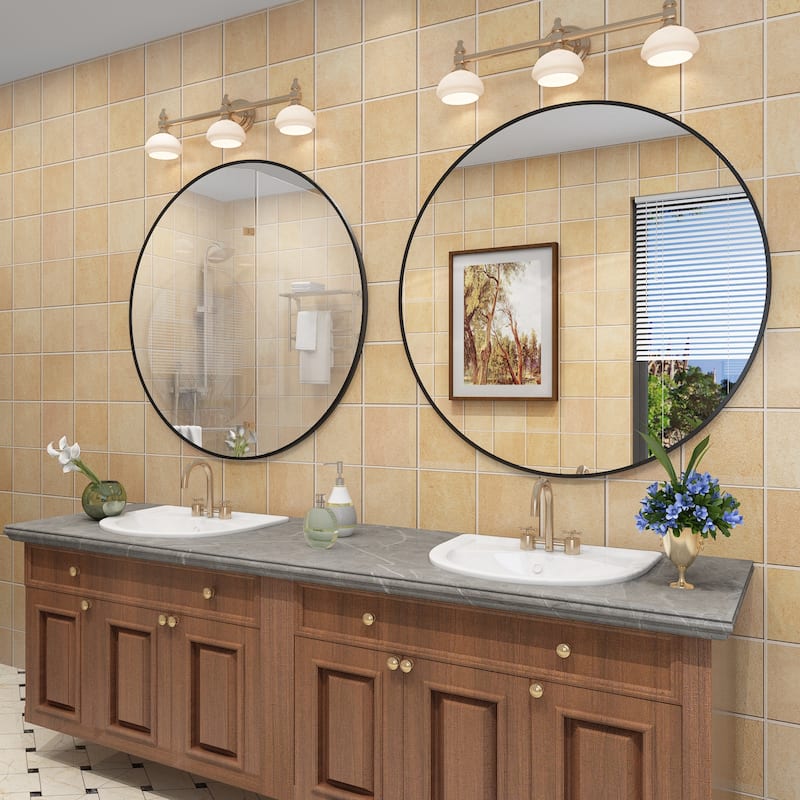 KIOTEE Full Length Round Aluminum Alloy Framed French Cleat Mounted Wall Decor Bathroom Vanity Mirror with 5-Year Warranty