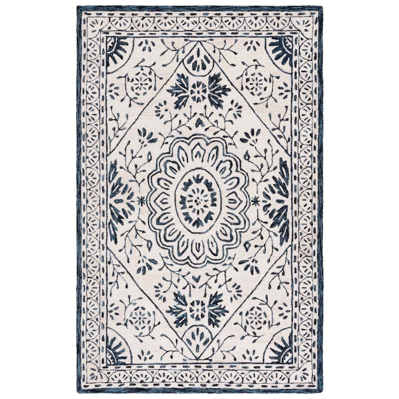 SAFAVIEH Handmade Metro Persefoni French Country Wool Rug - 6' Square - Ivory/Navy