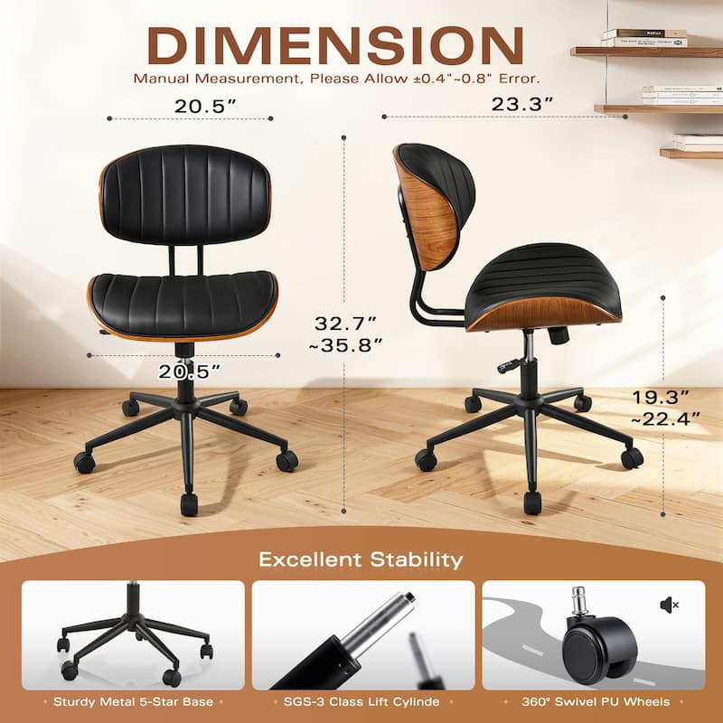 OVIOS Armless Adjustable Ergonomic Office Chair - N/A