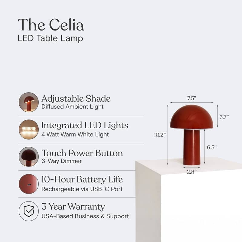 Brightech Celia LED Glossy Modern Round Dome Dimmable Cordless Portable Rechargeable Bedside Nightstand Desk Lamp