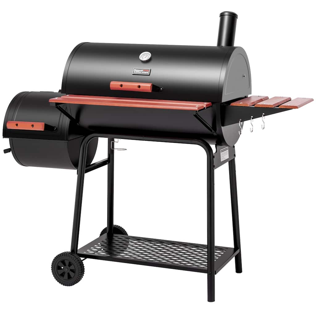 Royal Gourmet CC1830W Charcoal Grill with Offset Smoker,Wood-Painted Side Table and Front Table,Black