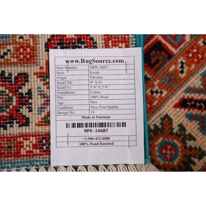 Blue Kazak Oriental Foyer Rug Hand-Knotted Wool Carpet - 2'0"x 3'0"