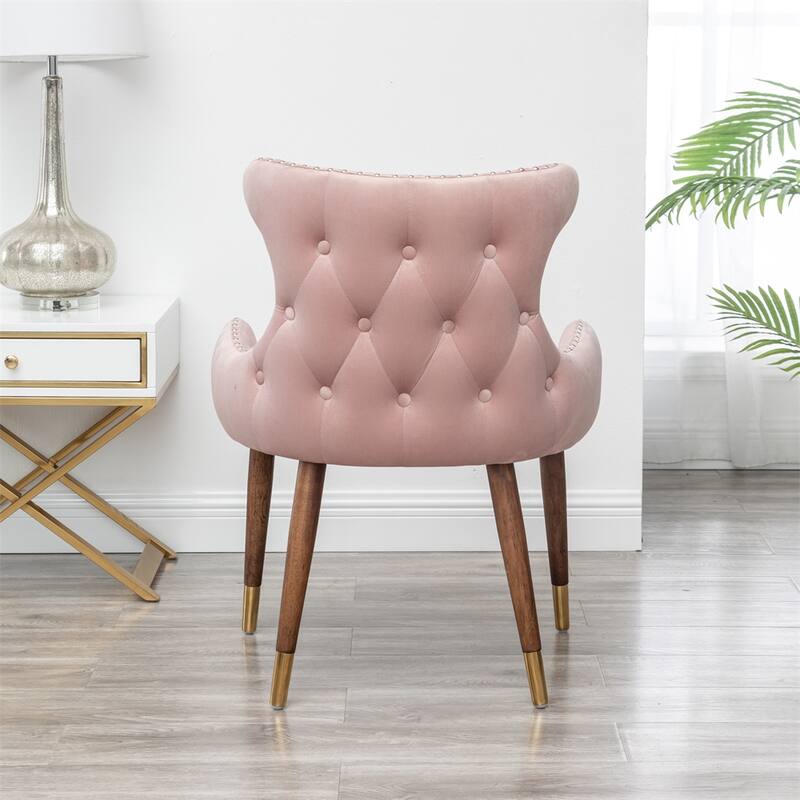 Upholstered Nailhead Trim Accent Chair with Curved Back and Wood Legs