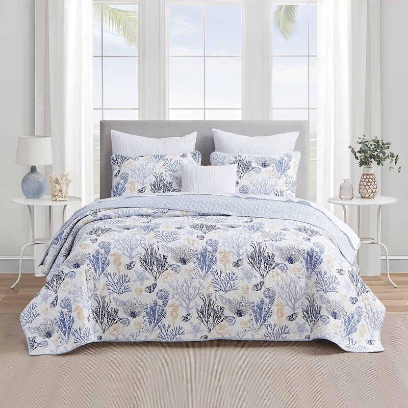 DESIGN STUDIO Key West Blue/Tan Cotton Quilt Set - Twin